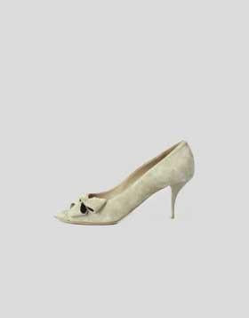 Bruno Magli Grey Suede Peep Toe Heeled Pump With Grey Patent