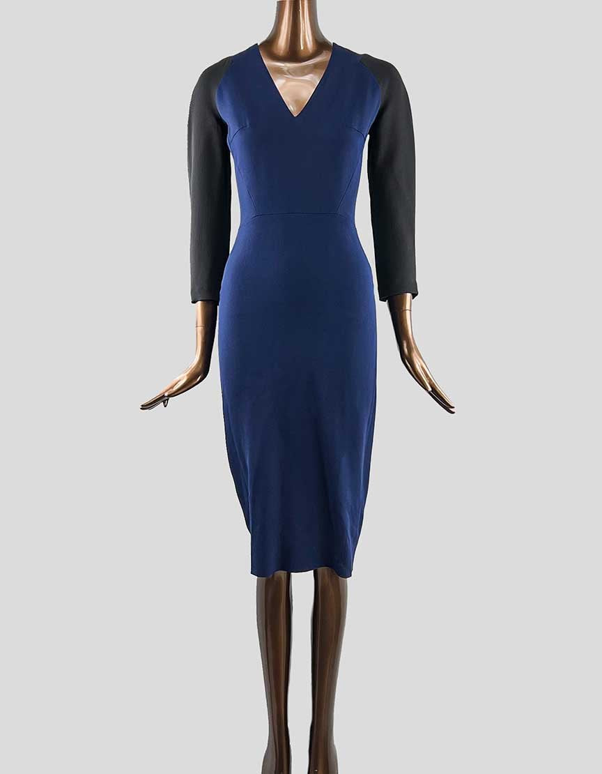 Victoria by Victoria Beckham hot Long Sleeve V-Neck Dress with Belt Black Size US 2