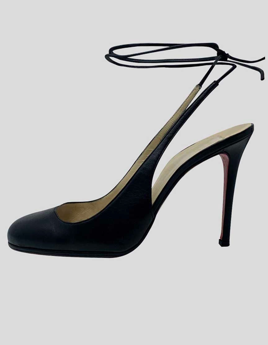 Christian Louboutin Women s Black Leather Round Toe Pumps With Ankle T LuxAnthropy