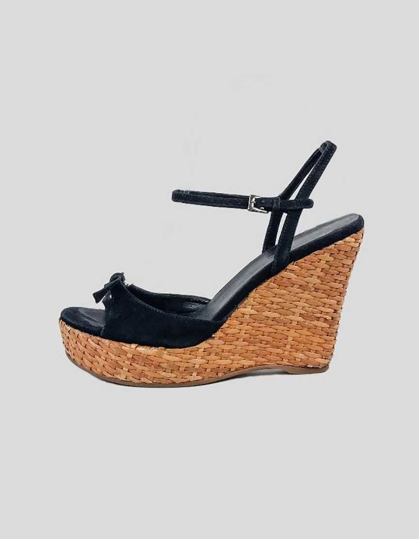 PRADA Suede popular Crisscross Wicker Wedge Sandal - Navy