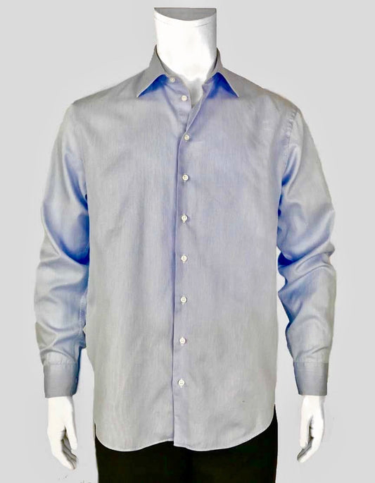 Giorgio Armani Light Blue Button Down Dress Shirt With Single Button Barrel Cuffs 41/16