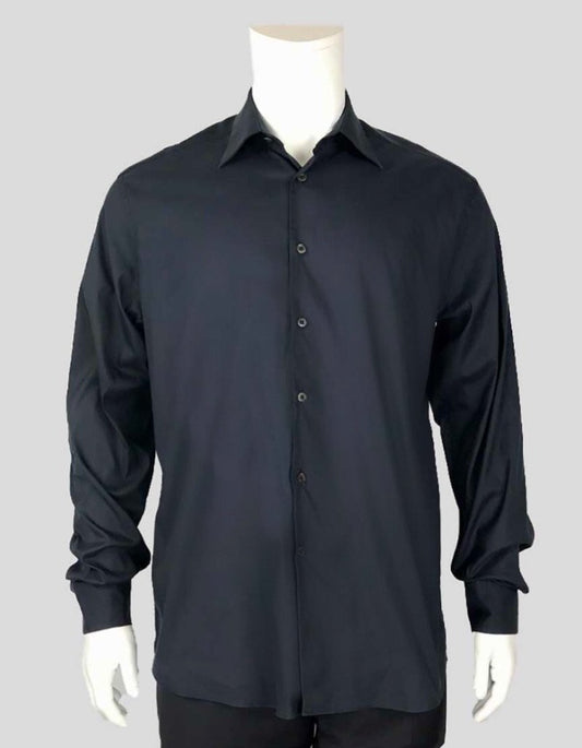 Prada Navy Blue Tailored Button Down Dress Shirt With Single Barrel Cuffs 41/16