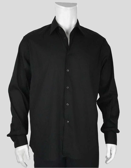 Prada Black Button Down Tailored Shirt With Single Button Barrel Cuffs 41/16