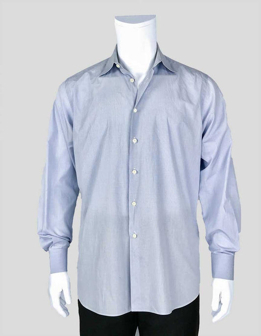 Prada Blue And White Tiny Checked Button Down Tailored Shirt With Single Button Barrel Cuffs 41/16