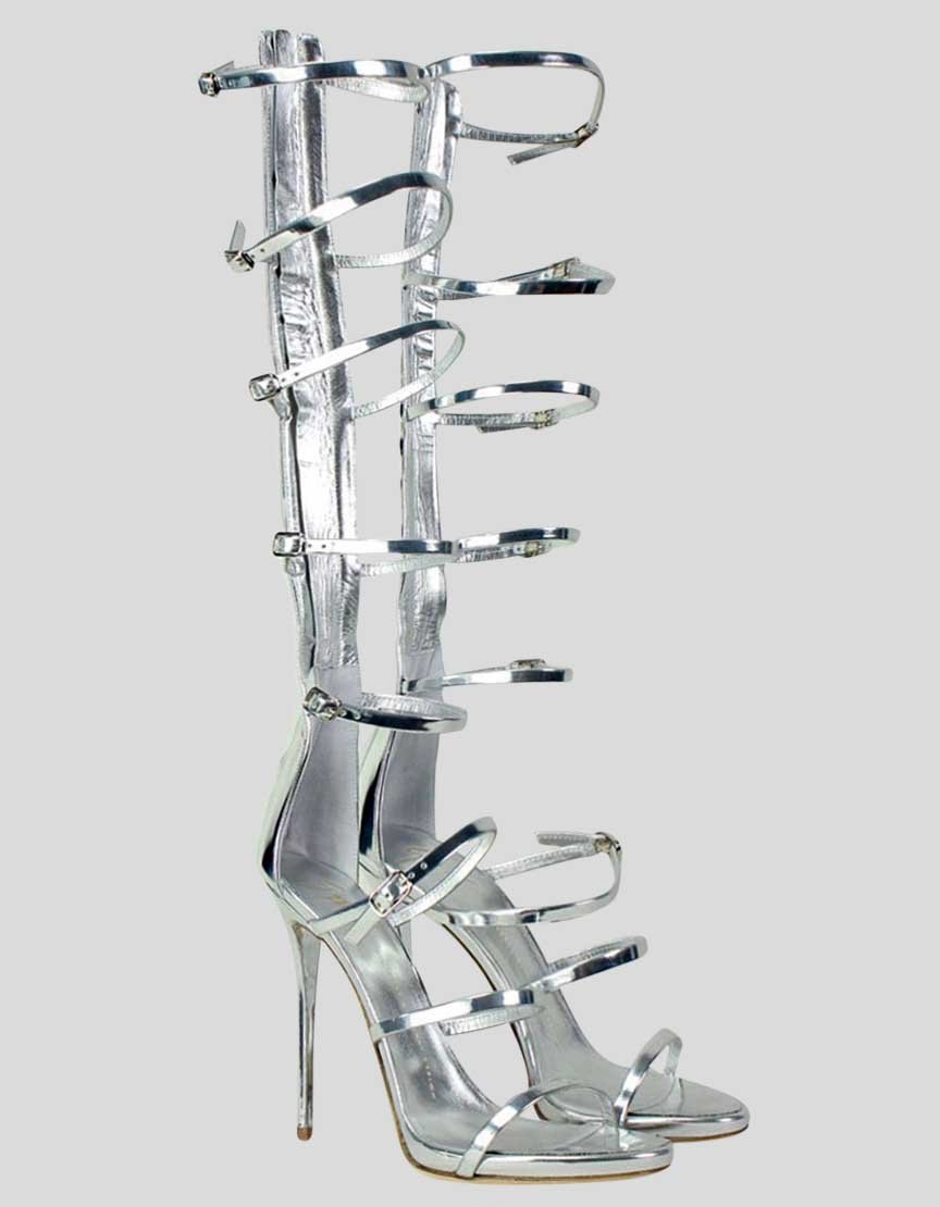 GIUSEPPE ZANOTTI Silver Leather Super Harmony Sandals - 38.5 US | 8.5 US