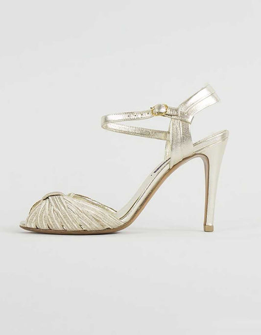 Ralph Lauren Collection Gold Tone Peep Toe Evening Sandals - 8.5B US