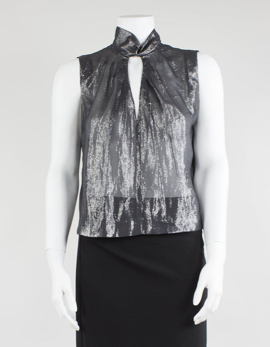 Rebecca Taylor Gun Metal Grey Sheer Top Sleeveless Size 2