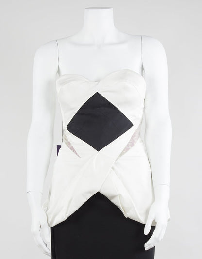 Guishem Cream And Black Sleeveless Bustier With Double Peaked Hem Design - Small