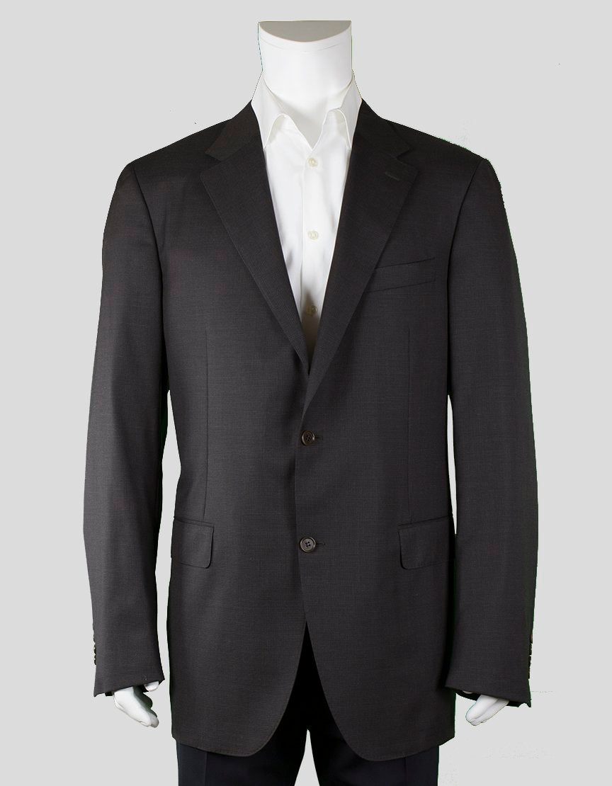 Canali Brown Two Button Front Black Four Button Detail At Cuffs With Back Double Vent Size 40L