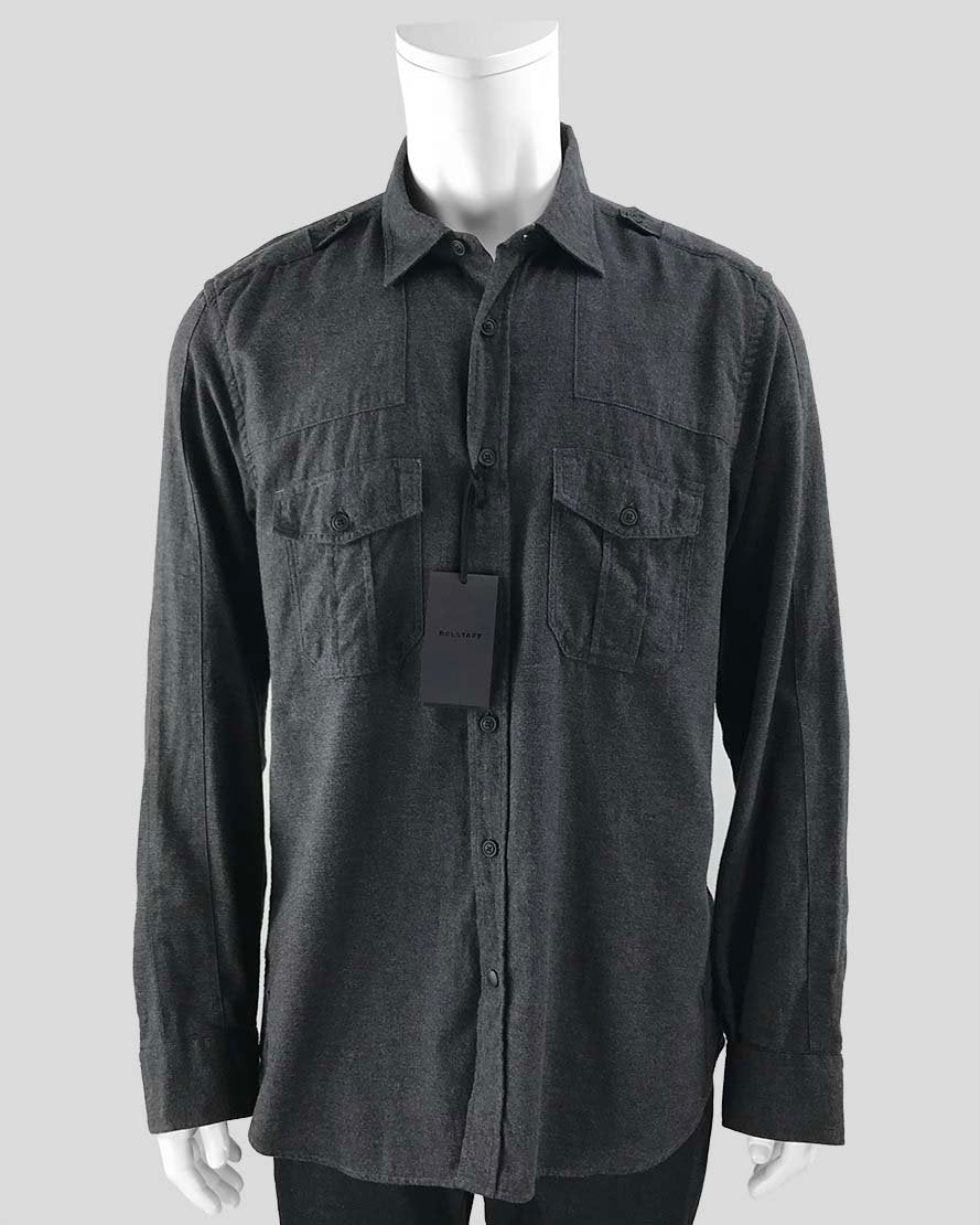 Belstaff Men's Steven Long Sleeve Military Style Button Down Shirt 2Xl