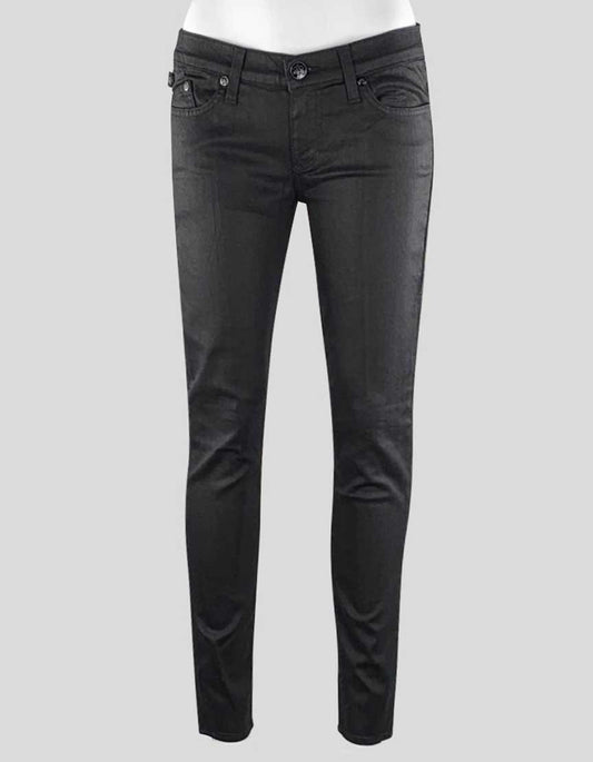 Rock Republic Women's 5 Pocket Posey Twill Skinny Ankle Jeans In Black Low Rise With Zip And Button Front Closure Size 28 X 29