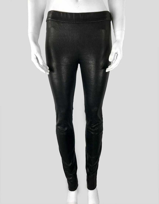 J. Crew Collection Black Leather Leggings With Elasticated Waist And Unfinished Hem Size 2 US