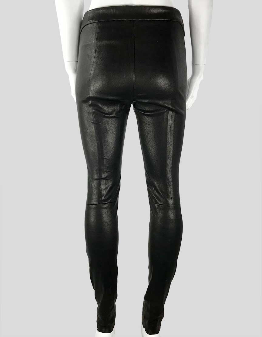 J. Crew Collection Black Leather Leggings With Elasticated Waist And Unfinished Hem Size 2 US