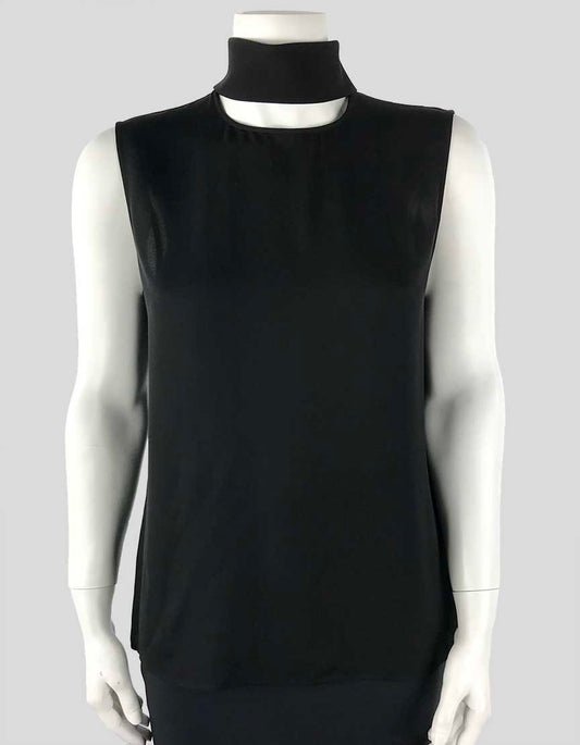 Theory Black Sleeveless Mock Neck Silk Blouse Size Small