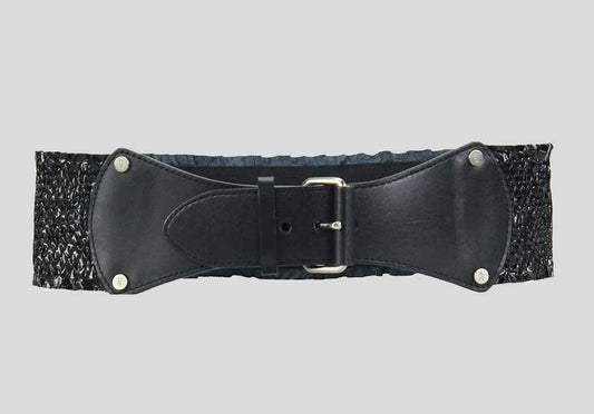 DVF Thick Black Patent Leather With Leather Buckle Waist Belt