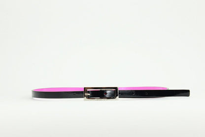 Micheal Kors Reversible Black And Hot Pink Patent Leather Skinny Belt With Silver Buckle