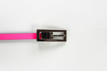 Micheal Kors Reversible Black And Hot Pink Patent Leather Skinny Belt With Silver Buckle