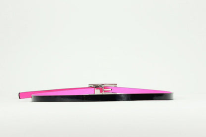 Micheal Kors Reversible Black And Hot Pink Patent Leather Skinny Belt With Silver Buckle