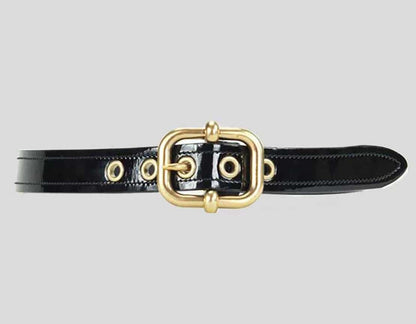 Mui Mui Black Patent Leather With Gold Tone Buckle