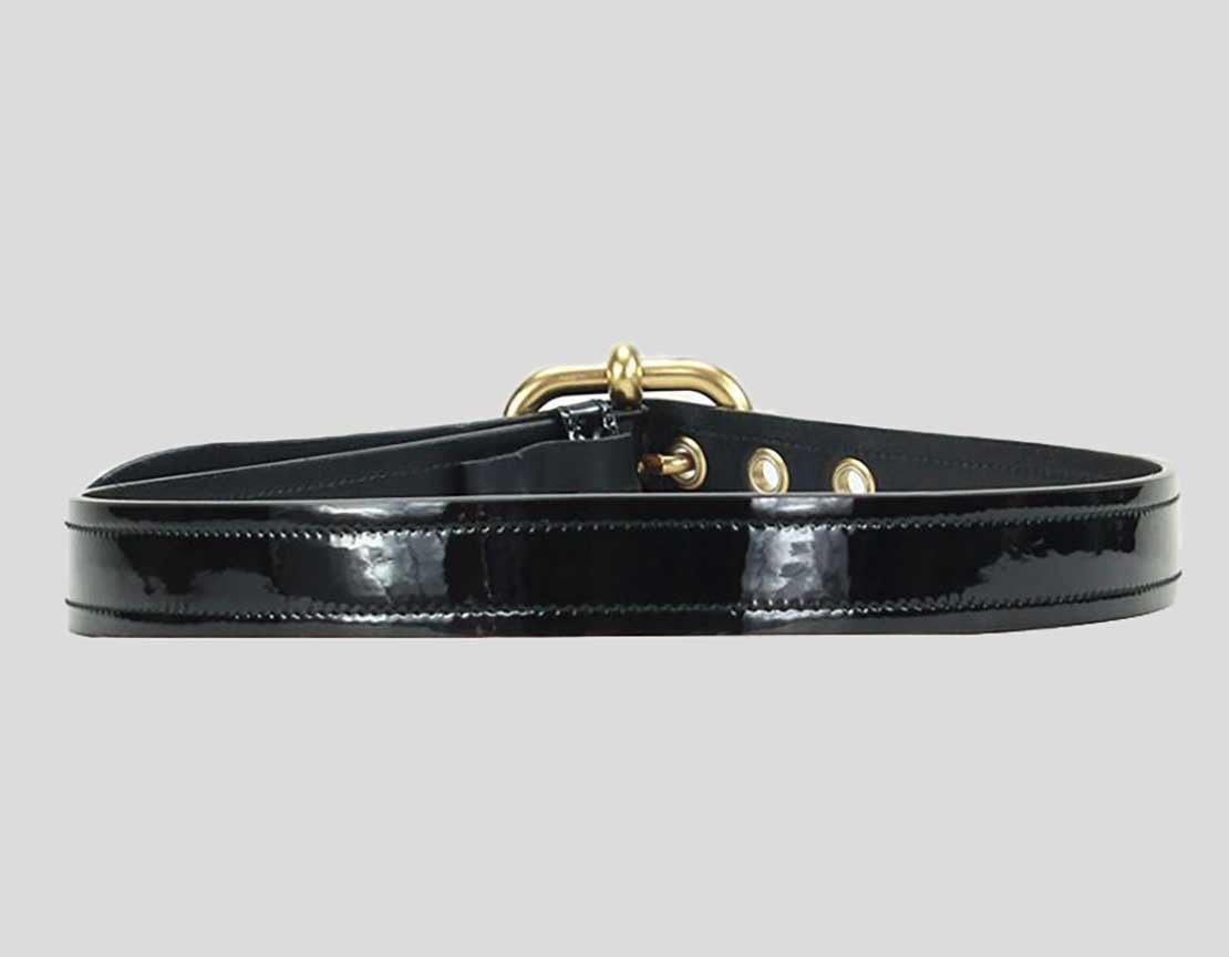 Mui Mui Black Patent Leather With Gold Tone Buckle