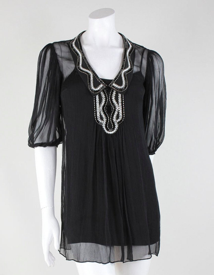 Temperley London Black Chiffon Sheer Dress - 2 US