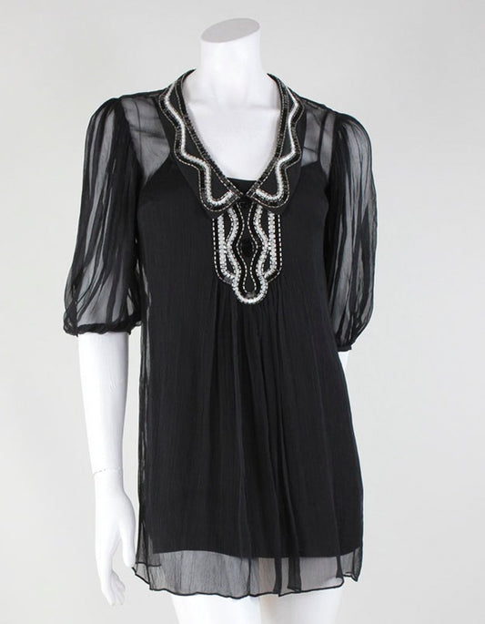 Temperley London Black Chiffon Sheer Dress - 2 US