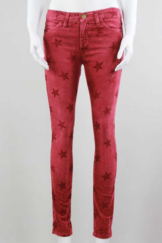 Current Elliott The Ankle Skinny Cabernet With Stars Corduroy Straight Leg Pants