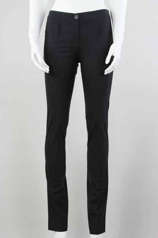 Theory Black Wool And Lycra Pants Flat Front With Mock Pleats