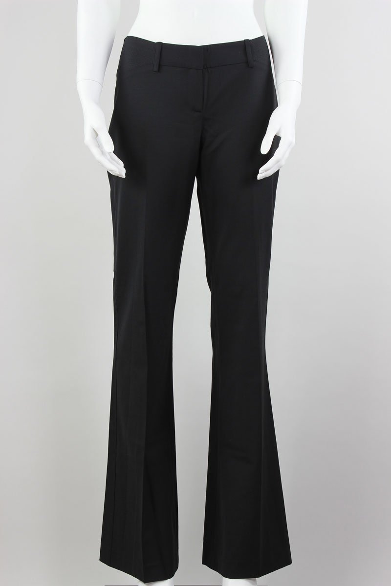 Theory Black Wide Leg Wool Pants With Side Stretch Panels Flat Front With Belt Loops