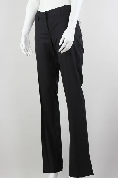 Theory Black Wide Leg Wool Pants With Side Stretch Panels Flat Front With Belt Loops