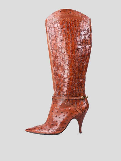 PATRICK COX Snakeskin Tan Brown Below-the-Knee Boot - 37 IT | 7 US