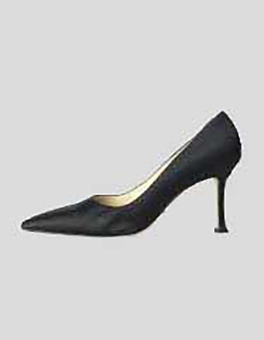 MANOLO BLAHNIK Black Satin Pointed Toe Pumps - 37.5 IT | 7.5 US