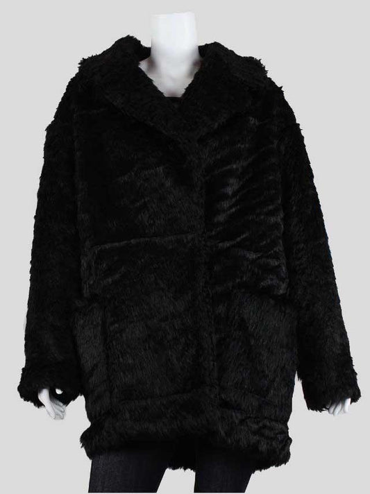 Reformation Black Faux Fur Swing Coat