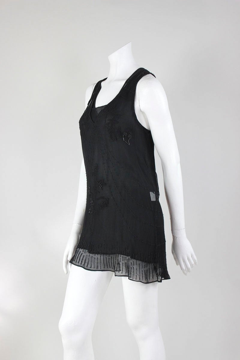 All Saints Black Sheer Mini Dress With Slip Belt And Sequins Sleeveless Tank Style Dress