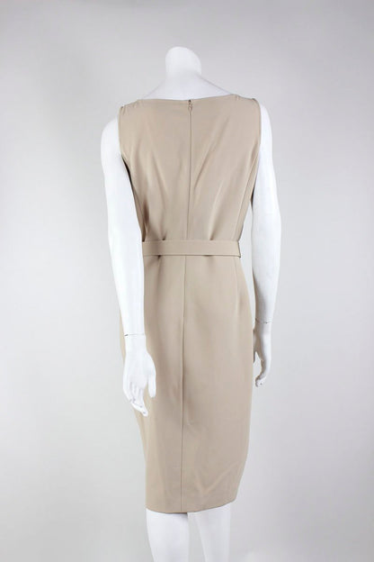 St John Portrait Neckline Sleeveless To The Knee Belted Dress