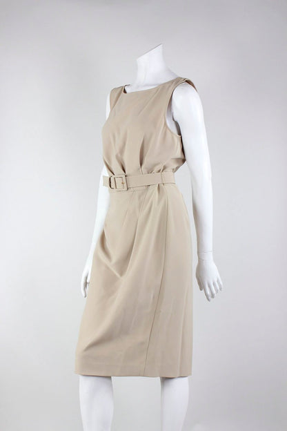 St John Portrait Neckline Sleeveless To The Knee Belted Dress