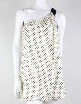 Jenni Kayne Cream And Brown Silk Polka Dot One Shoulder Mini Dress