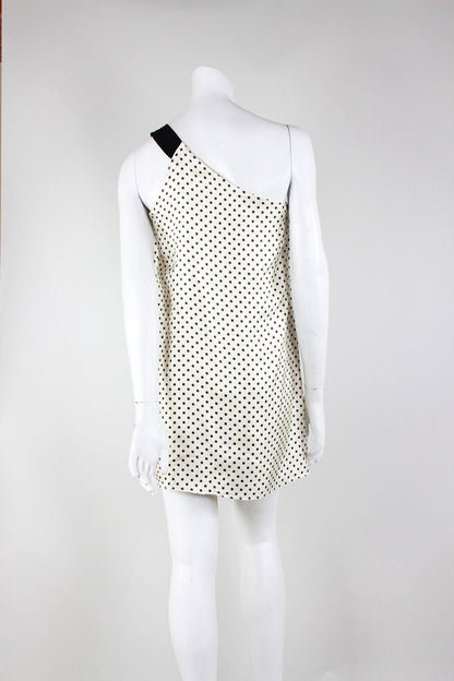 Jenni Kayne Cream And Brown Silk Polka Dot One Shoulder Mini Dress