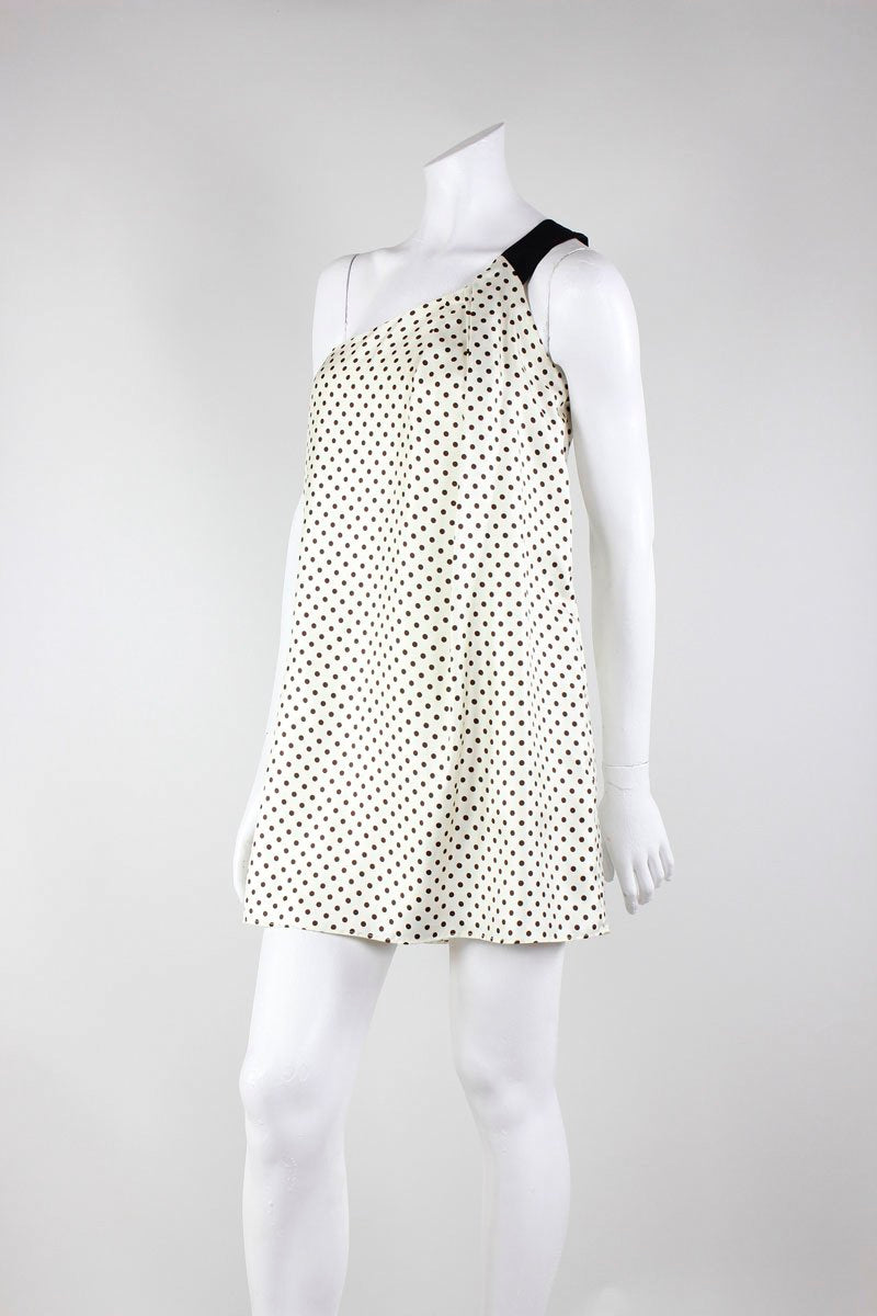 Jenni Kayne Cream And Brown Silk Polka Dot One Shoulder Mini Dress