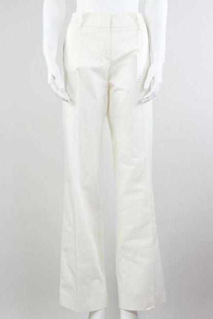 Trina Turk White Cotton Pants Flat Front With Pockets And Belt Loops Size 6