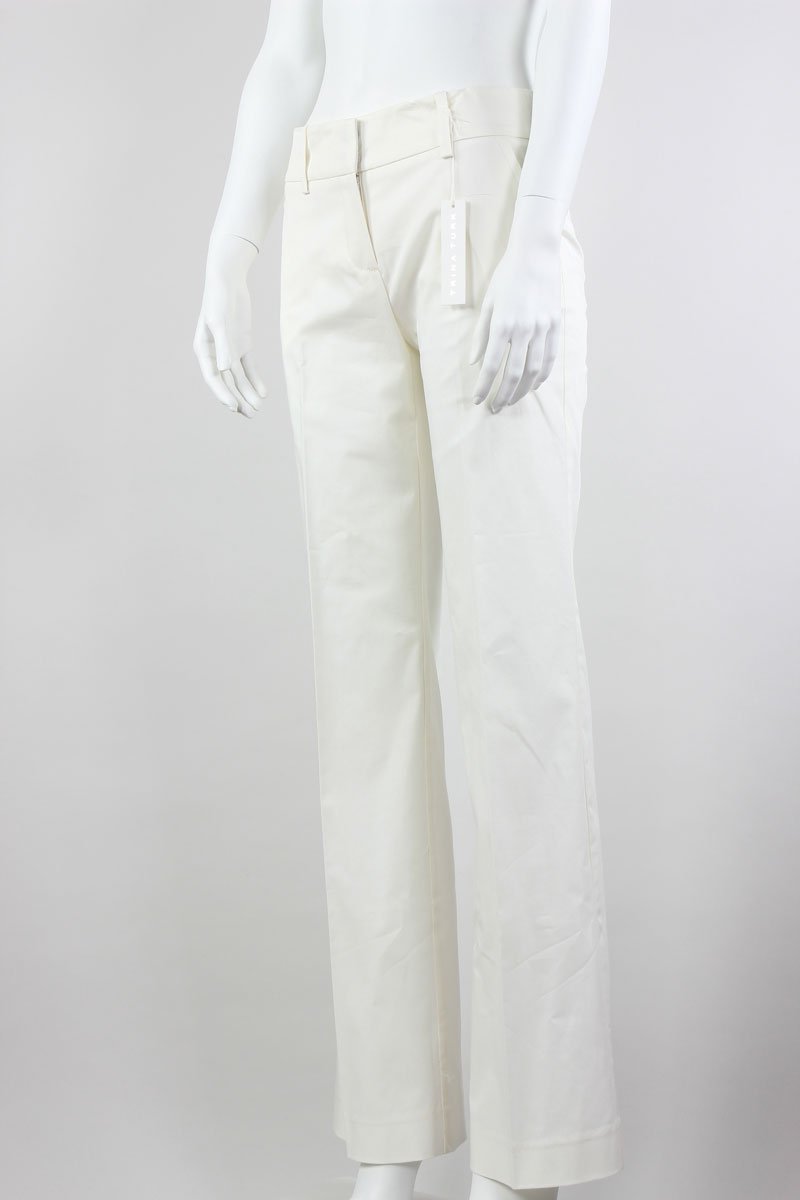 Trina Turk White Cotton Wide Legged Pants Flat Front With Pockets And Belt Loops Size 0