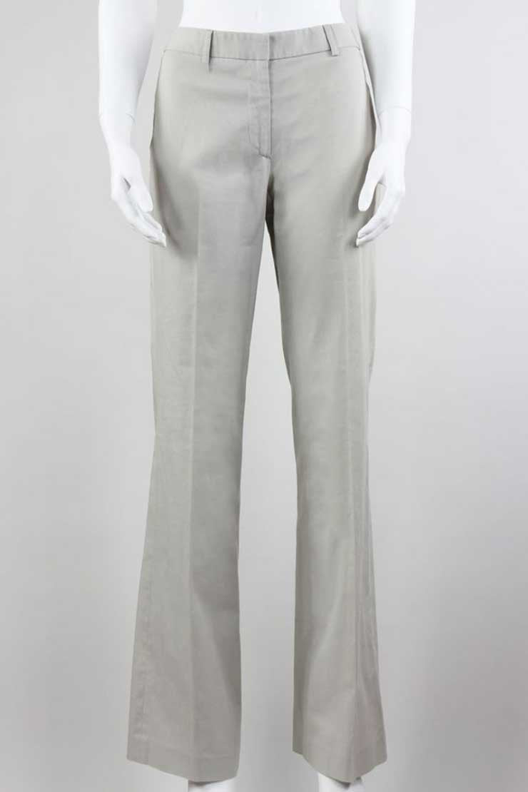 Theory Khaki Cotton Wide Legged Classic Pants Flat Front With Belt Loops Size 4