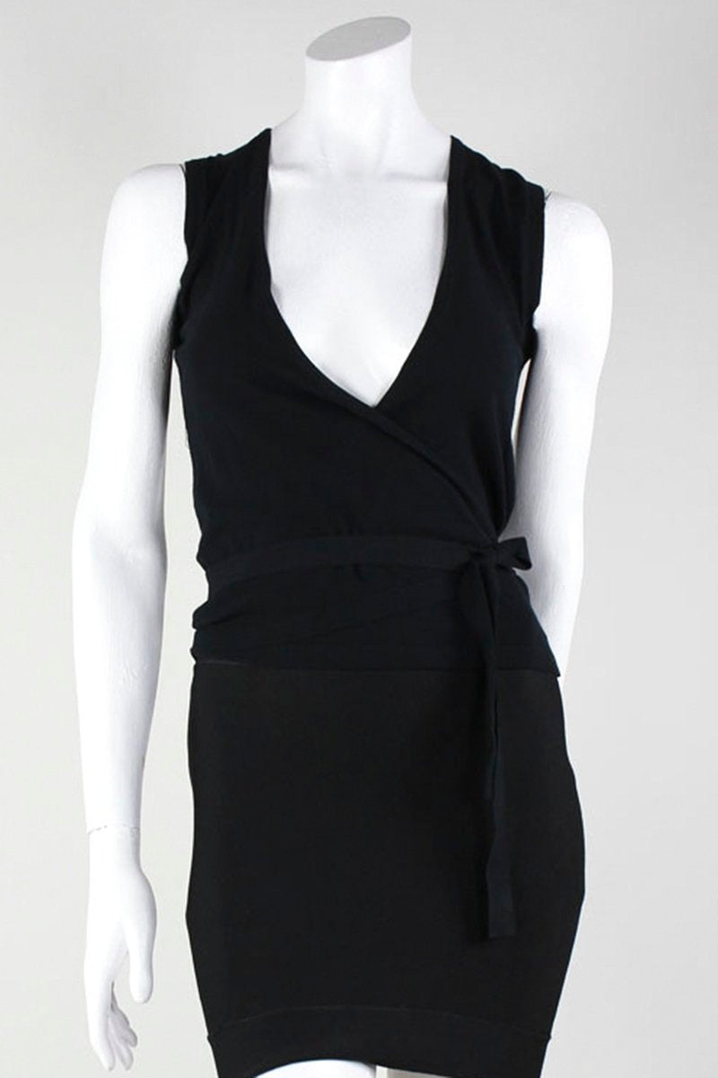 Maison Martin Margiela Black Sleeveless Knit Wrap Top With Belt At Waist Size Medium