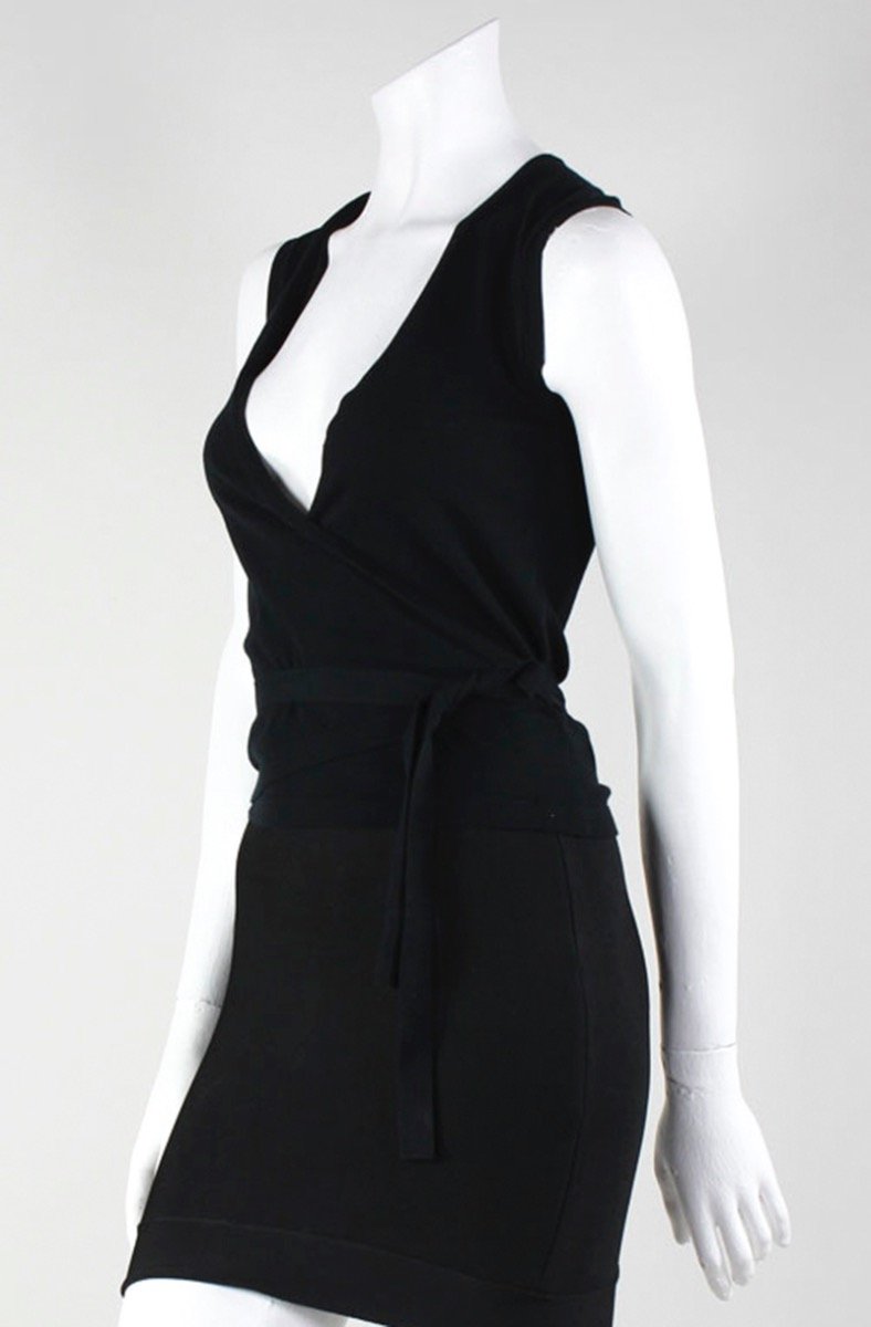 Maison Martin Margiela Black Sleeveless Knit Wrap Top With Belt At Waist Size Medium