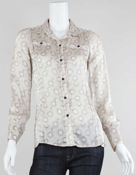 Reiss Long Sleeve Button Up Blouse With Stand Collar And Breast Pocket Accent Size 2