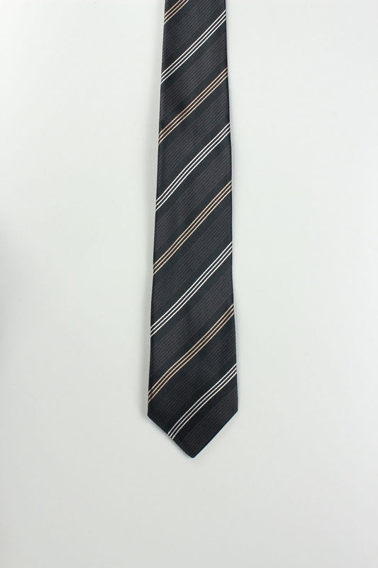 JOHN VARVATOS USA Brown Tie with Tan and Cream Stripes - One Size