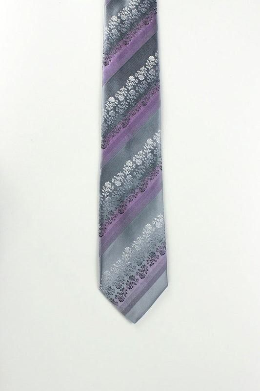 TED BAKER Grey Lilac and Purple Tie with Floral Design - One Size