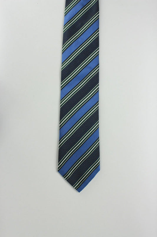 Canali Blue White And Black Striped Tie With White Pinhead Design