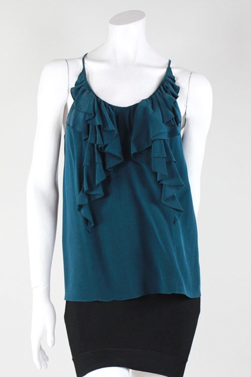 Rebecca Taylor Green Ruffle Front Scoop Neck Spaghetti Strap Tank Size 2