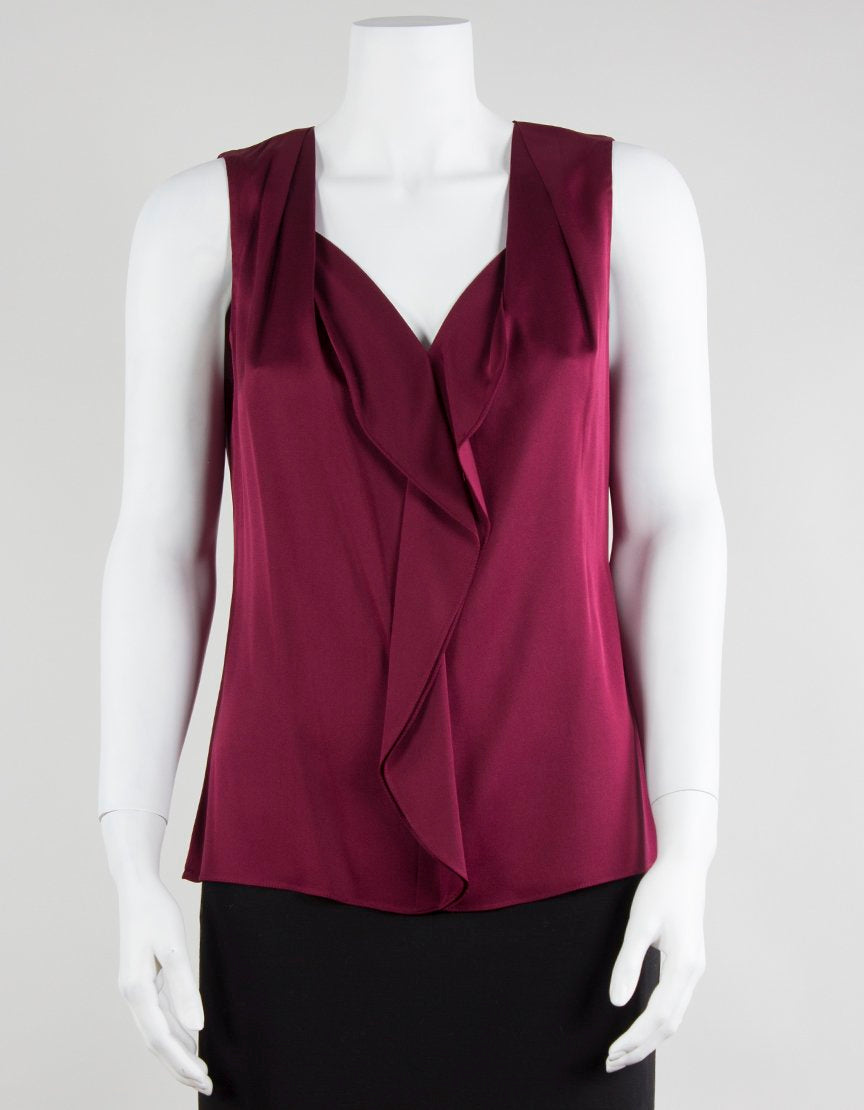 Elie Tahari Sleeveless V-Neck Blouse With Front Ruffles Size Small